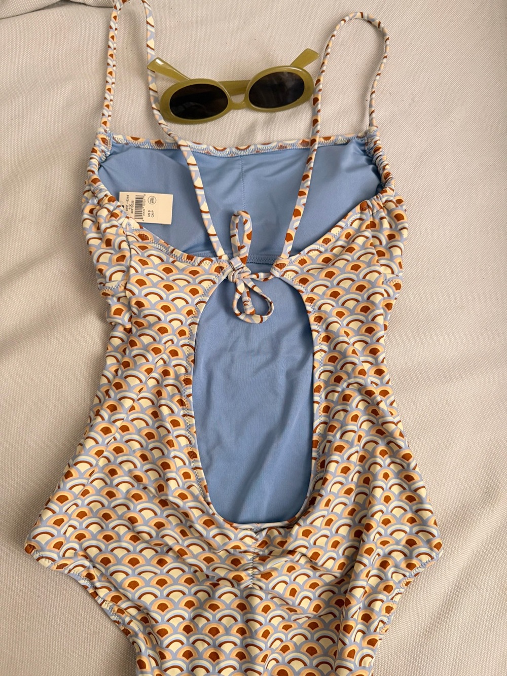 Aerie One-Piece Swim - Light Blue, Mustard, White Retro Arc Print - Picture 2 of 5